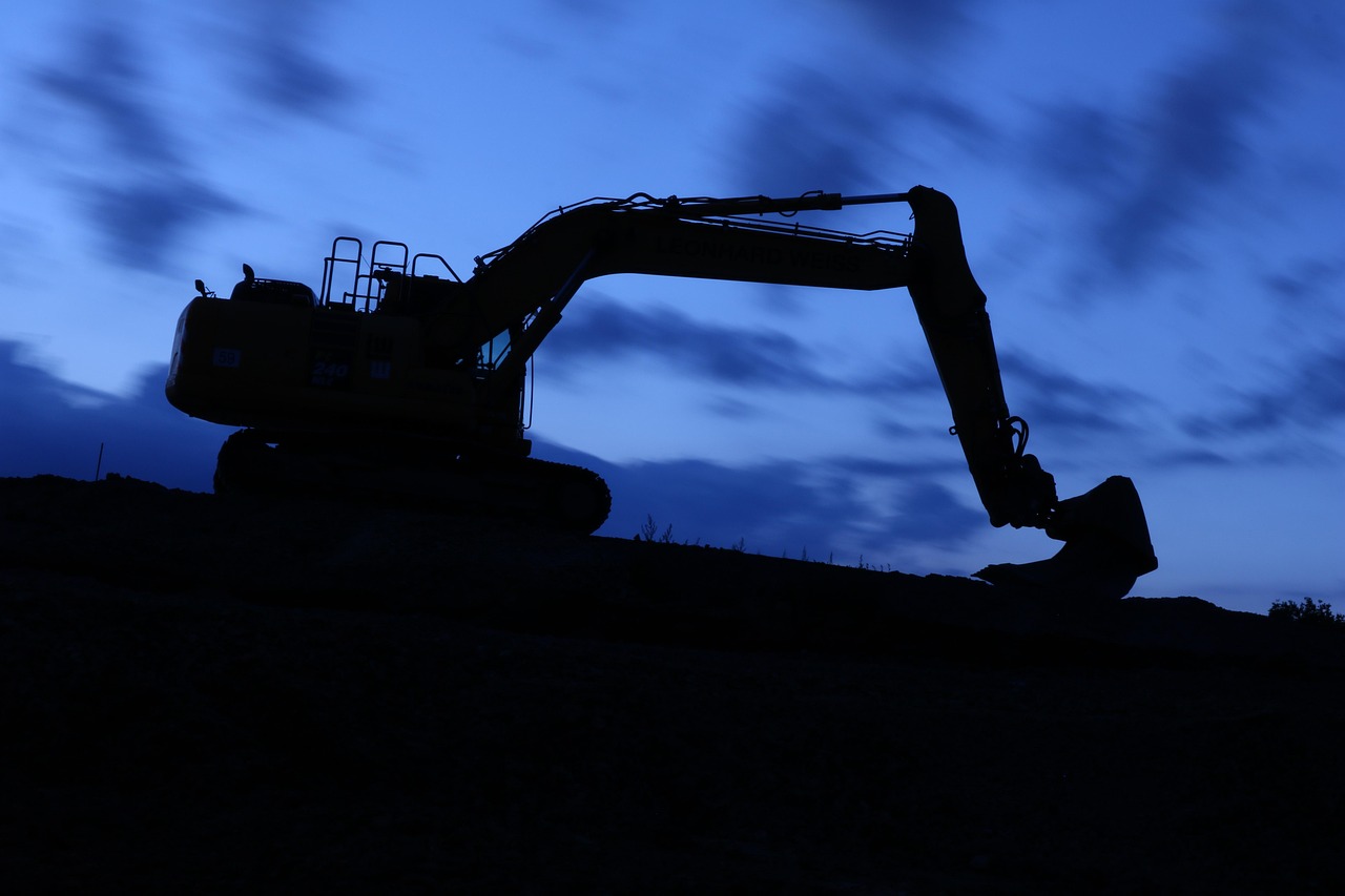night, move, long exposure, excavator, construction site, construction machine, long-term lighting, vehicle, excavator, excavator, excavator, excavator, excavator